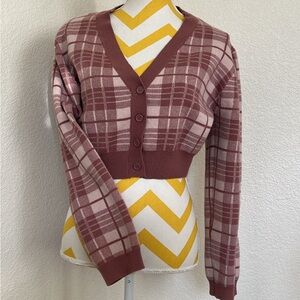 Love Tree Plaid Button-Up Cardigan - brown and Cream